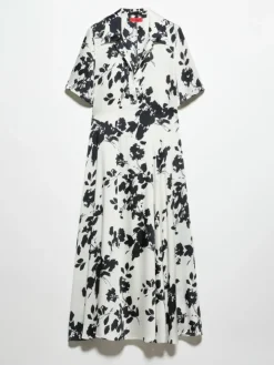 Floral twill midi dress - white