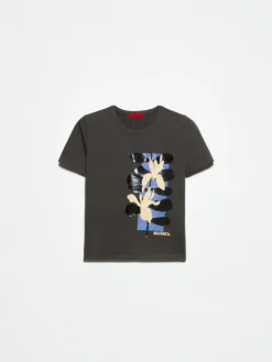 Flower-print slim-fit T-shirt - graphite
