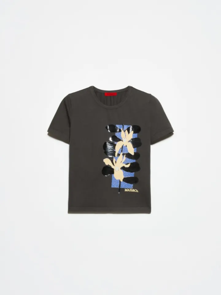 Flower-print slim-fit T-shirt - graphite