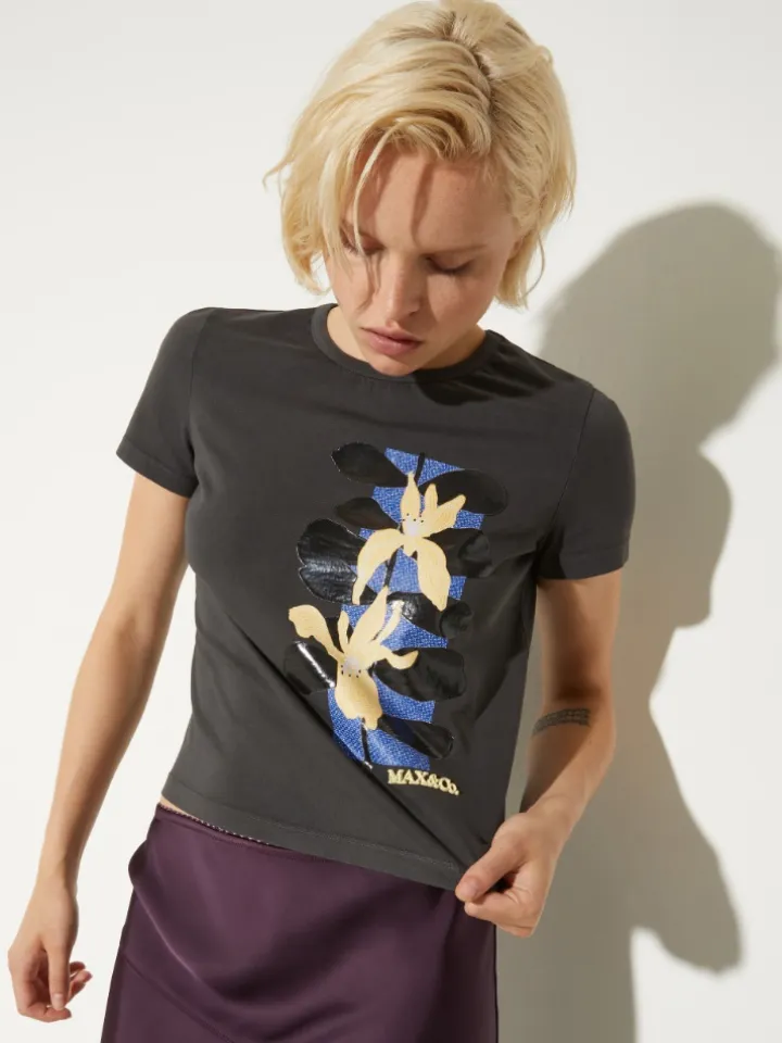 Flower-print slim-fit T-shirt - graphite