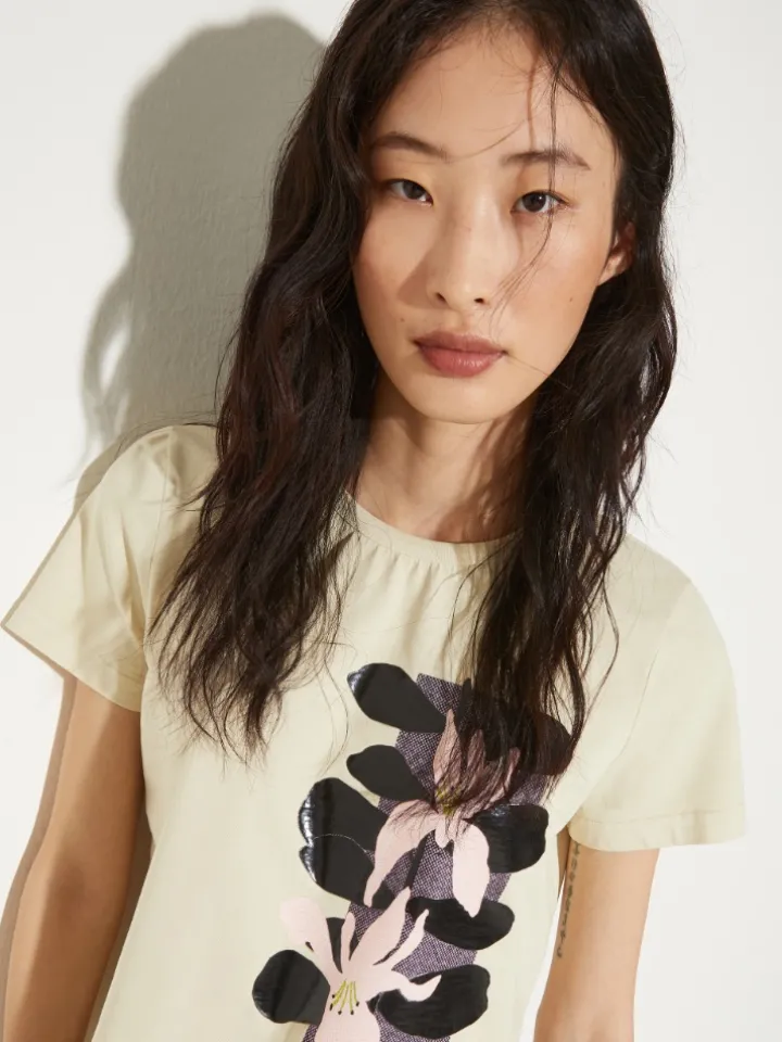 Flower-print slim-fit T-shirt - light grey