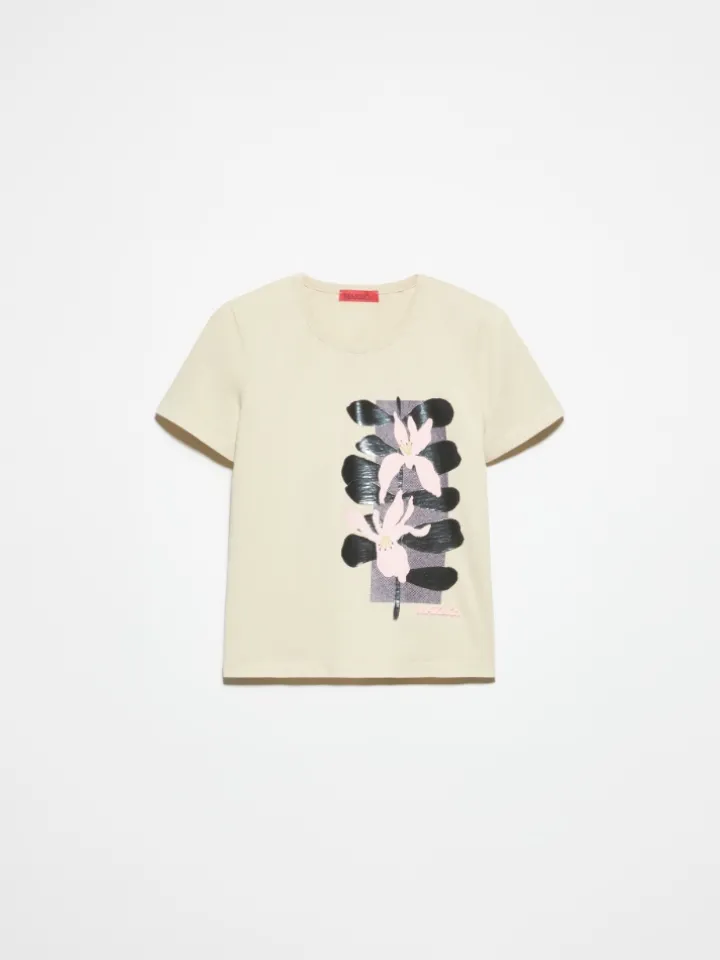 Flower-print slim-fit T-shirt - light grey