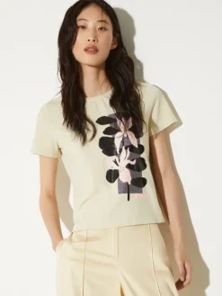 Flower-print slim-fit T-shirt - light grey