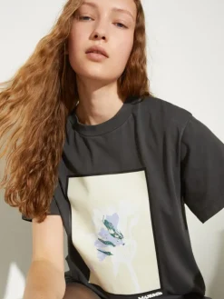 Flower-print T-shirt - dark grey