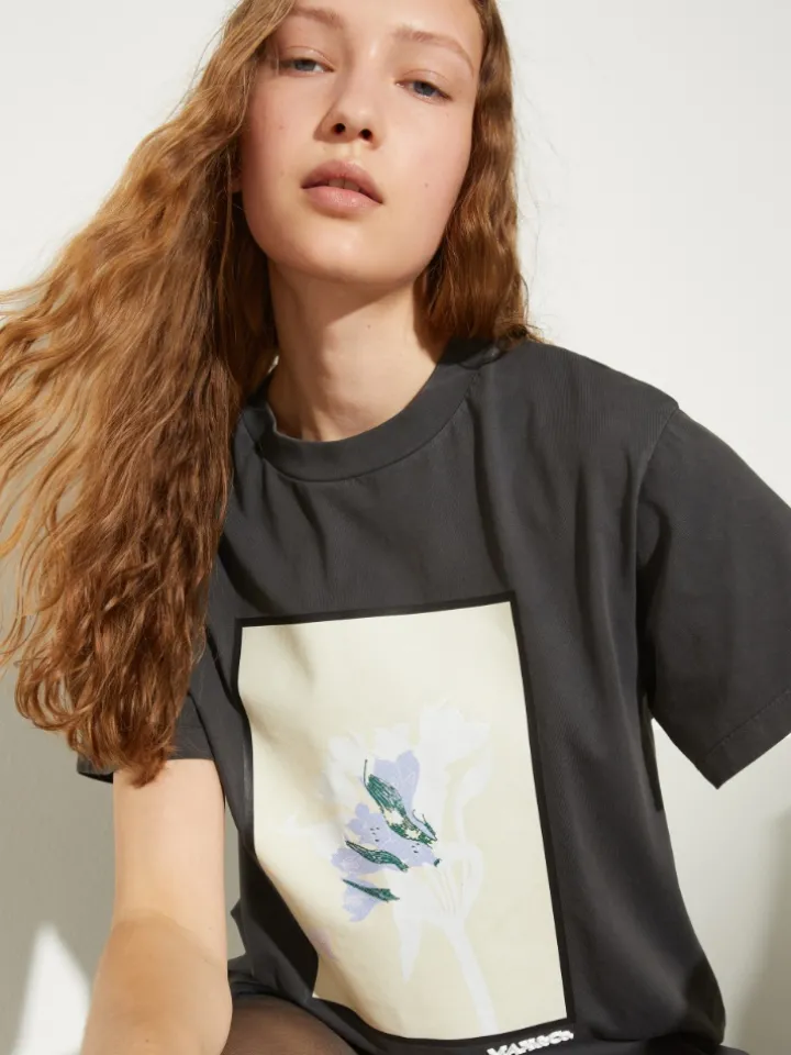 Flower-print T-shirt - dark grey