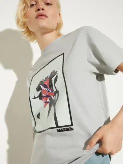 Flower-print T-shirt - light grey