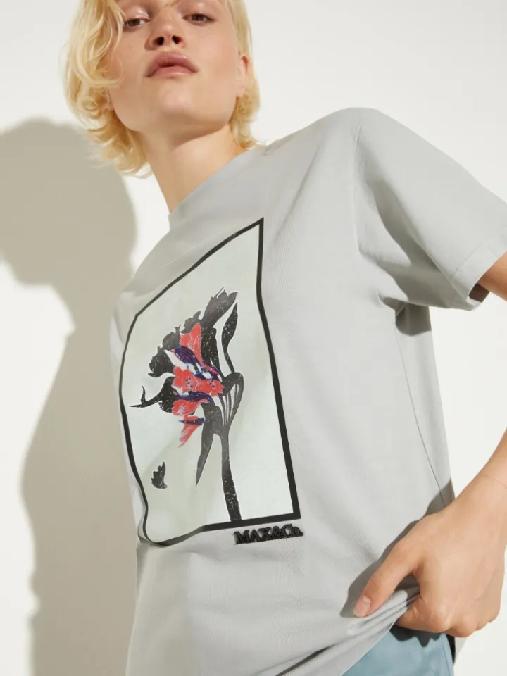 Flower-print T-shirt - light grey