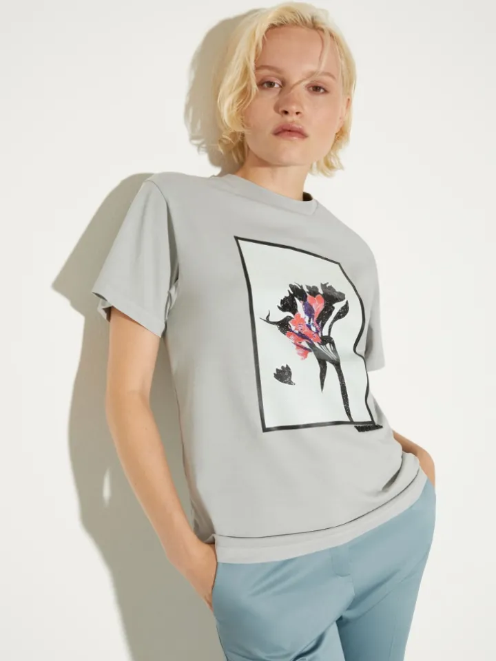 Flower-print T-shirt - light grey