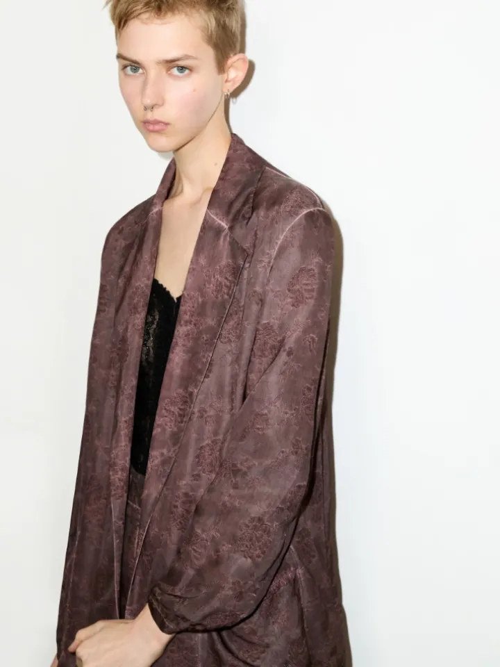 Fluid jacquard blazer - chocolate