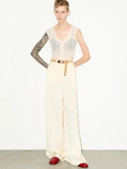 Fluid jacquard trousers - banana