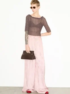 Fluid jacquard trousers - pink