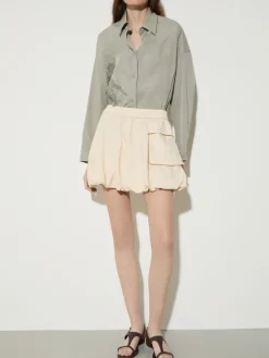 Fluid nylon mini bubble skirt - milk