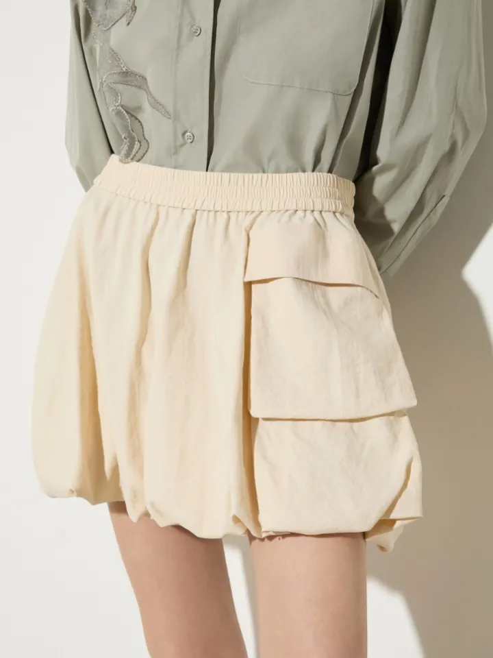 Fluid nylon mini bubble skirt - milk