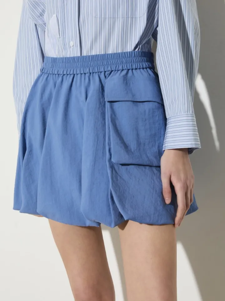 Fluid nylon mini bubble skirt - avio