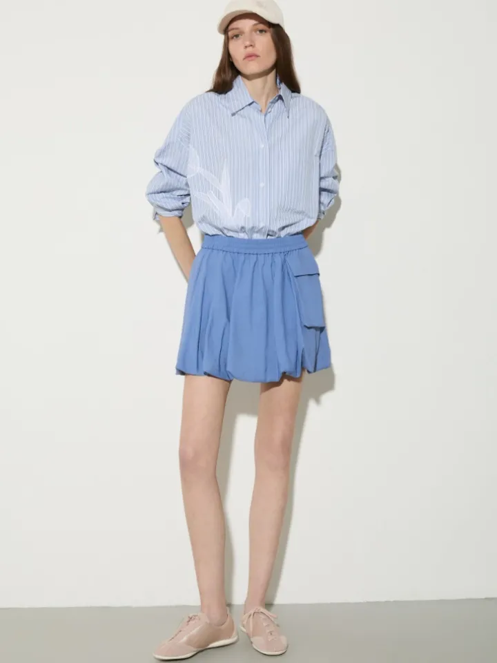 Fluid nylon mini bubble skirt - avio