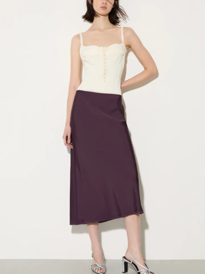 Fluid satin midi skirt - aubergine