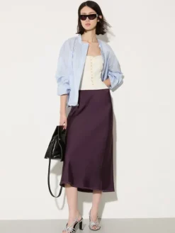 Fluid satin midi skirt - aubergine