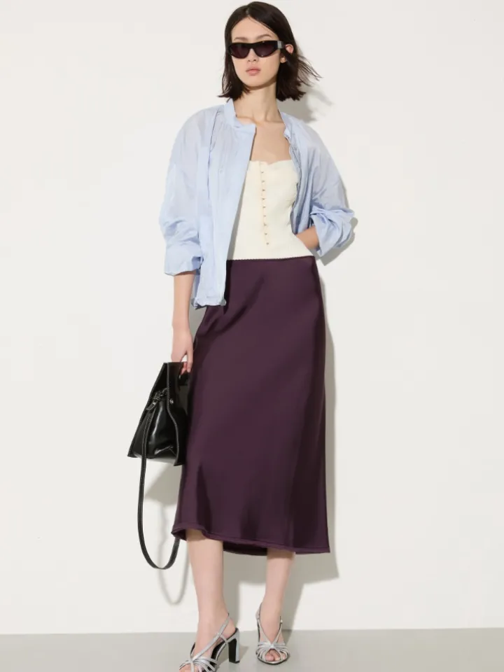 Fluid satin midi skirt - aubergine