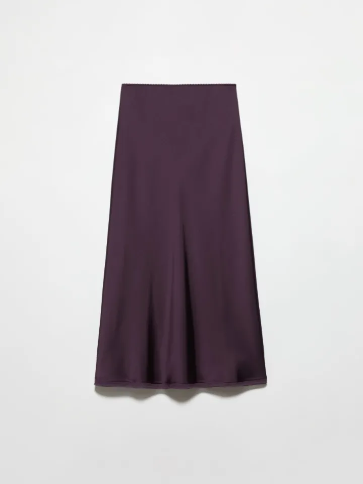 Fluid satin midi skirt - aubergine