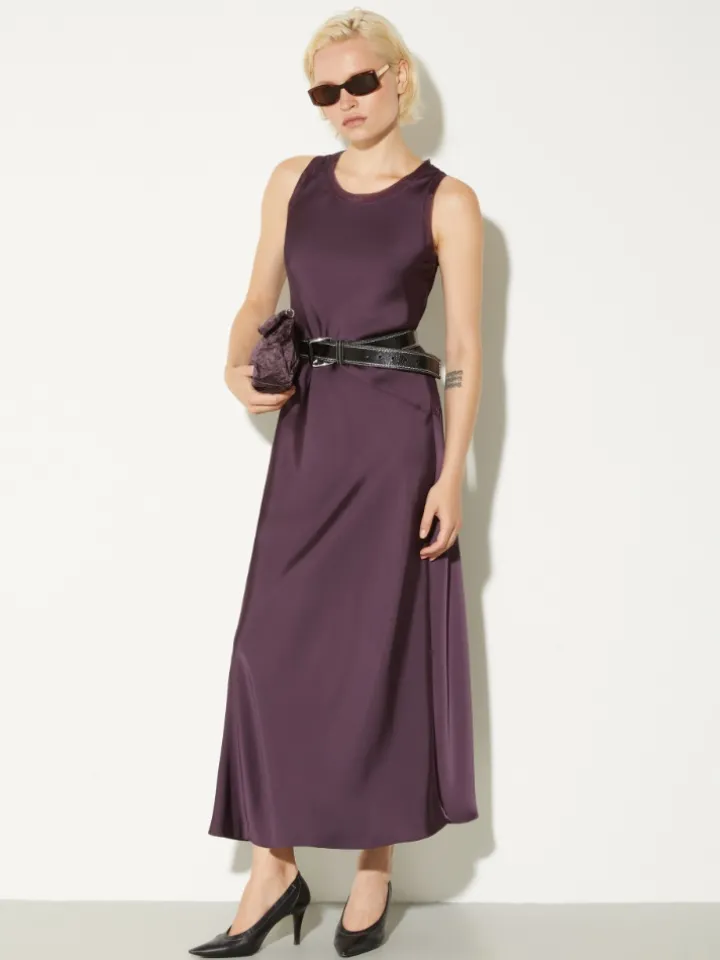 Fluid satin shift dress - aubergine