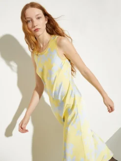 Fluid satin shift dress - lemon