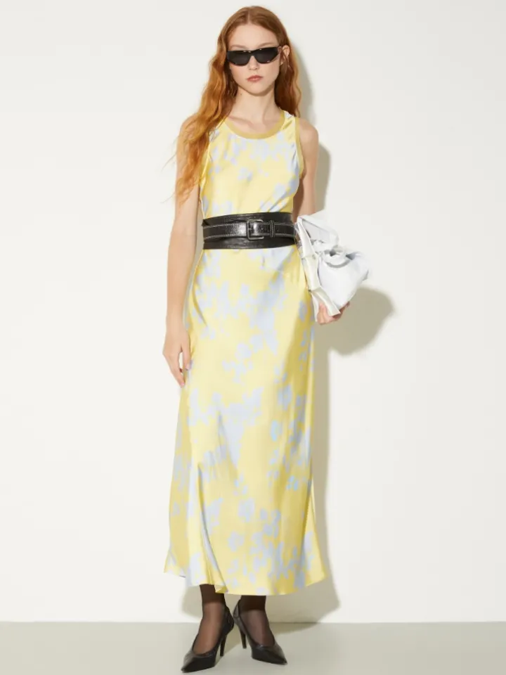 Fluid satin shift dress - lemon