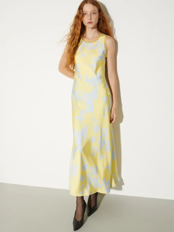 Fluid satin shift dress - lemon