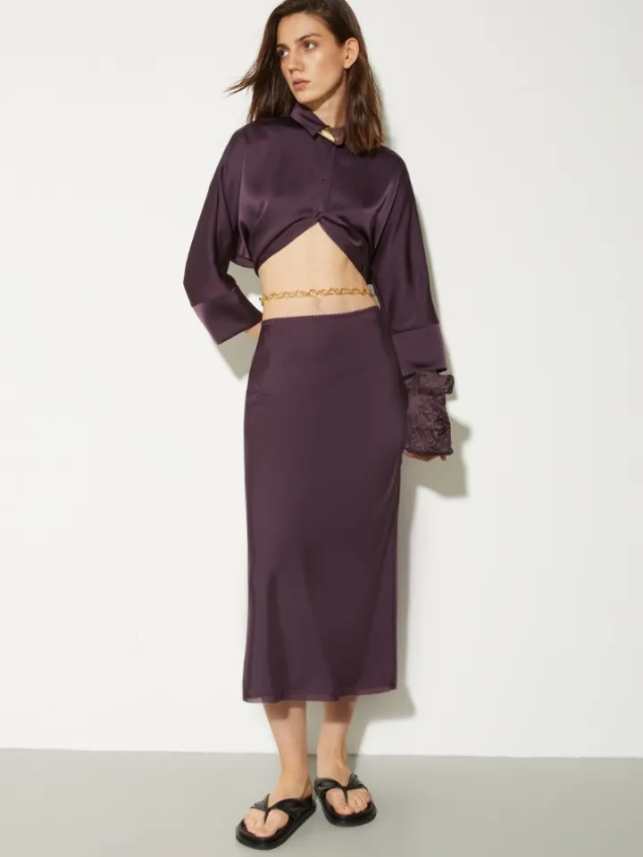 Fluid satin shirt - aubergine