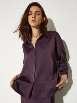 Fluid satin shirt - aubergine