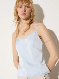 Fluid satin top - sky-blue