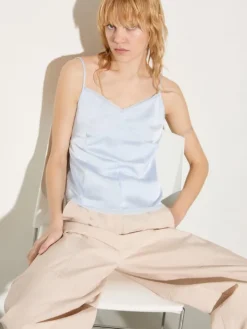Fluid satin top - sky-blue