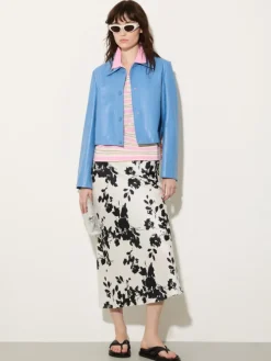 Glossy leather boxy jacket - sky blue
