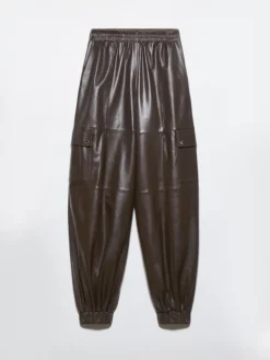 Glossy leather cargo trousers - chocolate