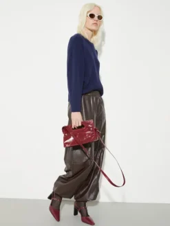 Glossy leather cargo trousers - chocolate