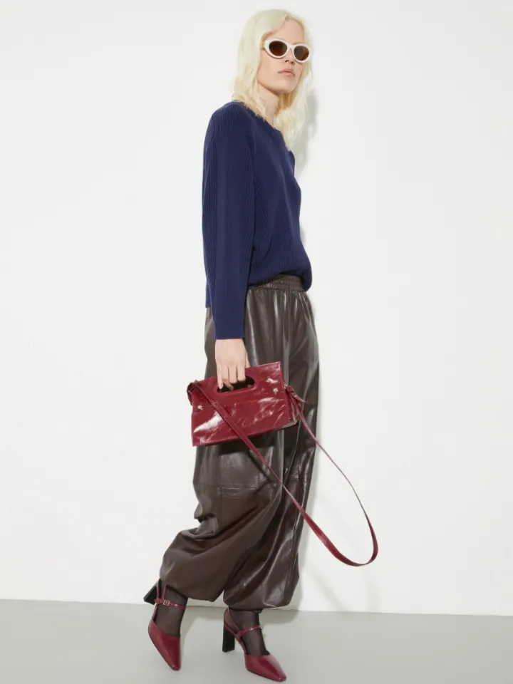 Glossy leather cargo trousers - chocolate