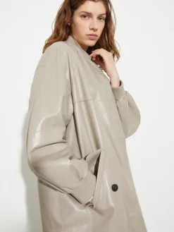Glossy leather duster coat - grey
