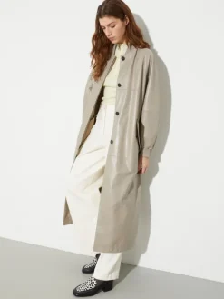 Glossy leather duster coat - grey