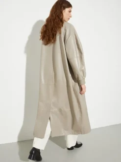 Glossy leather duster coat - grey