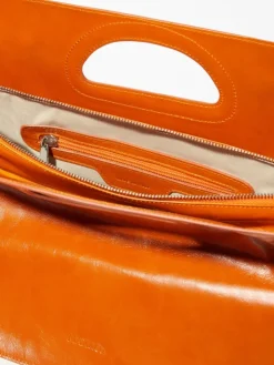 Glossy leather maxi Bookbag - tangerine