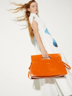 Glossy leather maxi Bookbag - tangerine