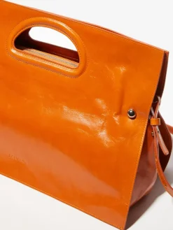 Glossy leather maxi Bookbag - tangerine