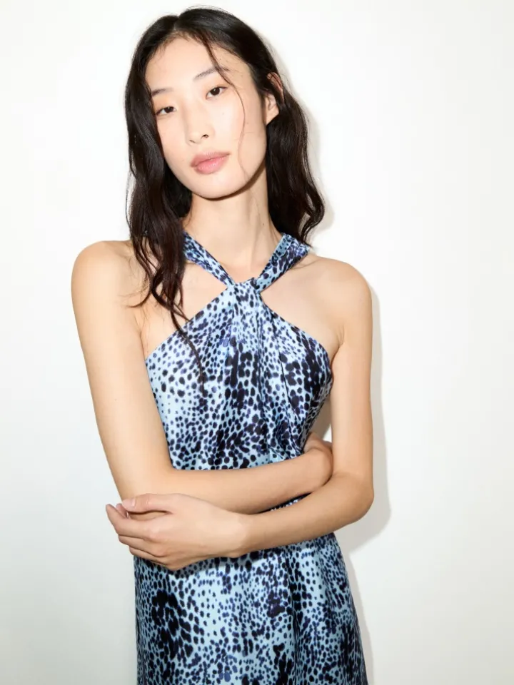 Halterneck silk dress - light blue