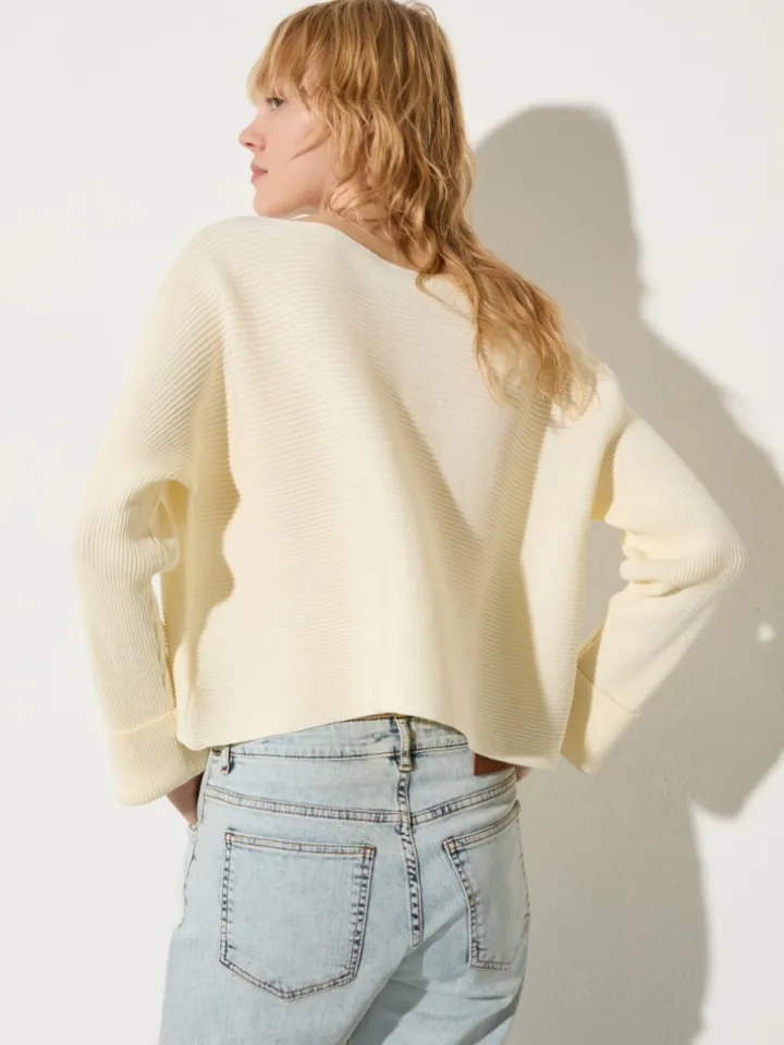 Horizontal rib-knit sweater - wool white