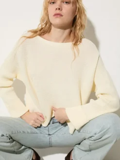 Horizontal rib-knit sweater - wool white