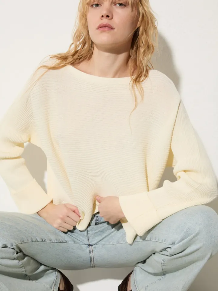 Horizontal rib-knit sweater - wool white