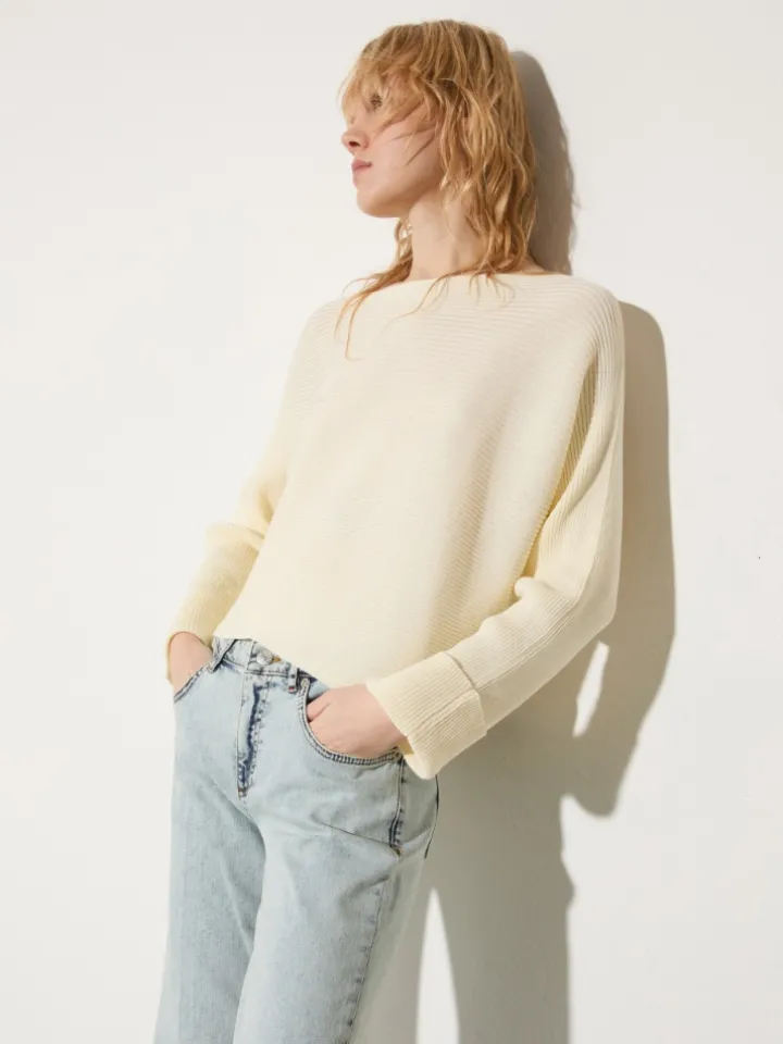Horizontal rib-knit sweater - wool white