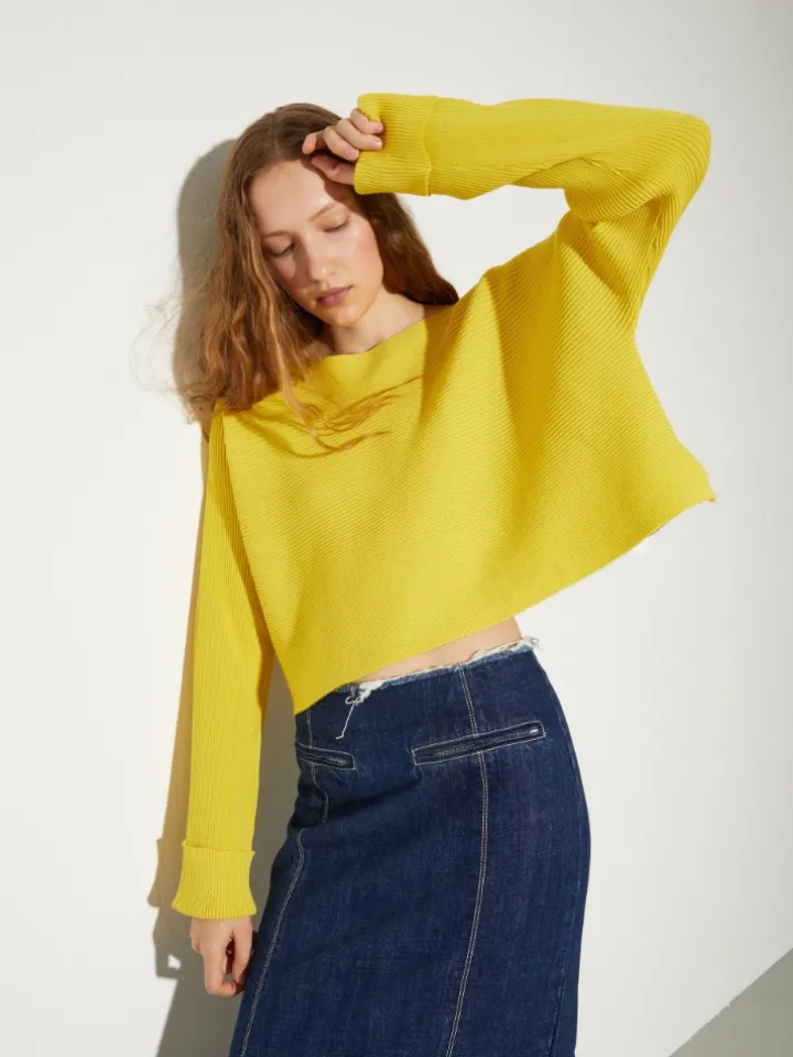Horizontal rib-knit sweater - yellow