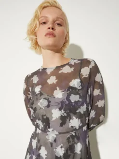 2-in-1 georgette and twill dress - navy