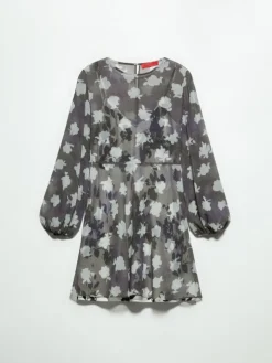 2-in-1 georgette and twill dress - navy