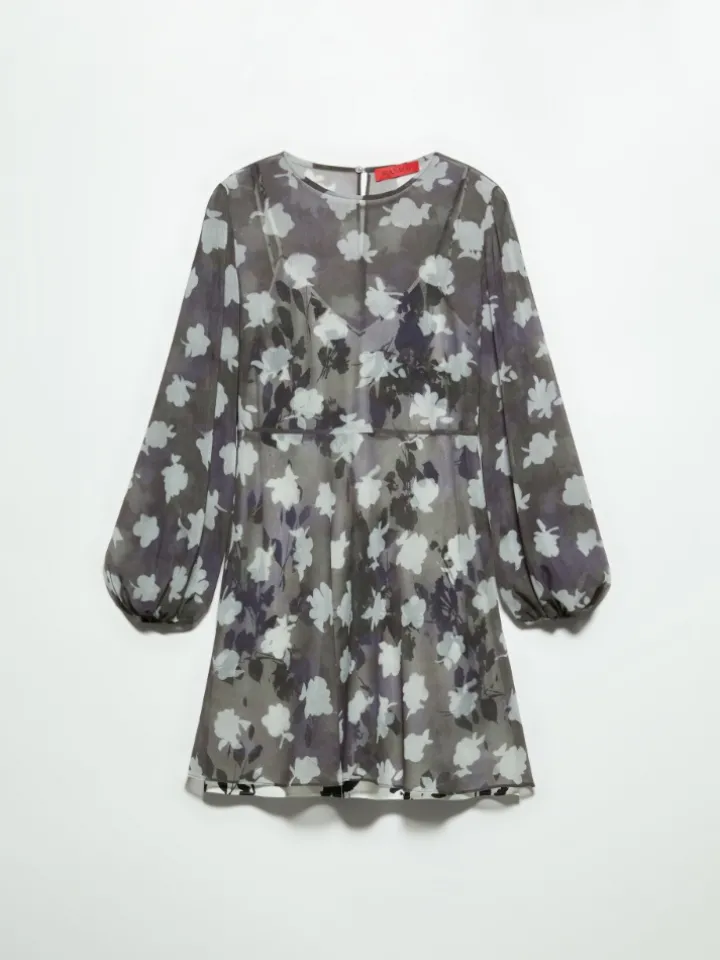 2-in-1 georgette and twill dress - navy